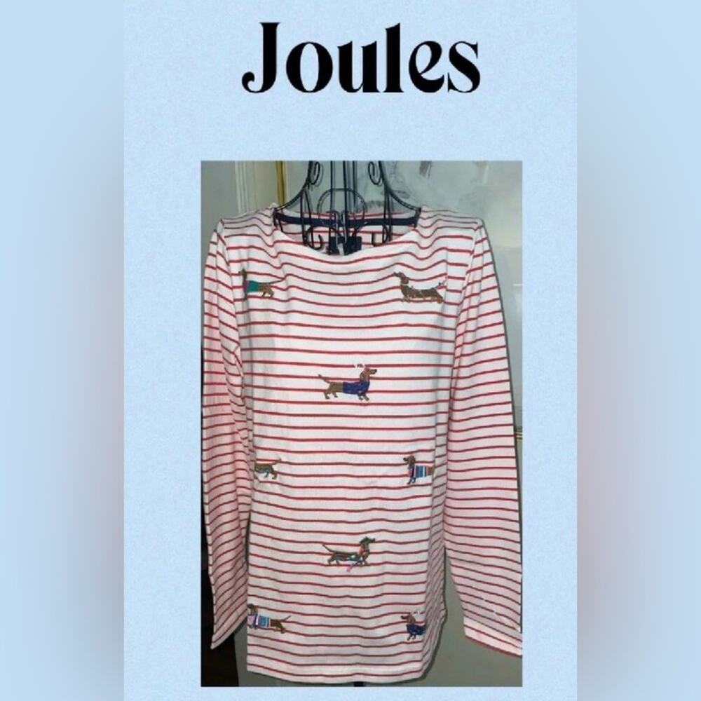 UEC Joules Long Sleeve Shirt - Red and White Stripes with Dachshund Print sz 16